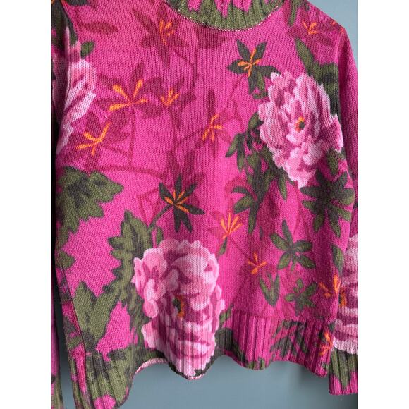 Northern Isles Pink Floral Wool Blend Mock Neck Sweater - Picture 2 of 6